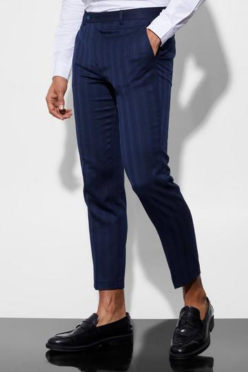 Navy Slim Crop Stripe Suit Trousers