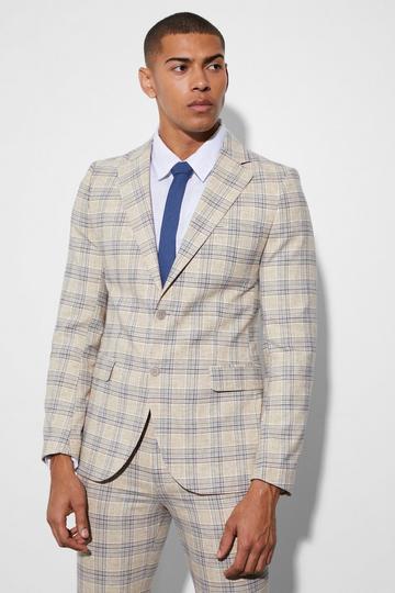 Skinny Single Breasted Check Suit Jacket beige