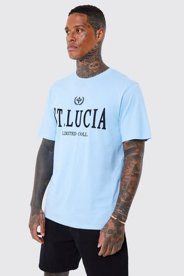 St Lucia Embroidered Badge T-shirt light blue