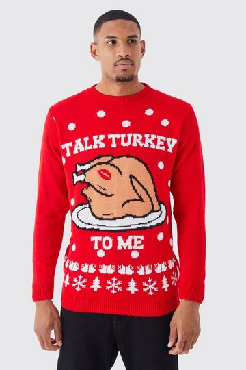 Tall Talk Turkey To Me Christmas Jumper red