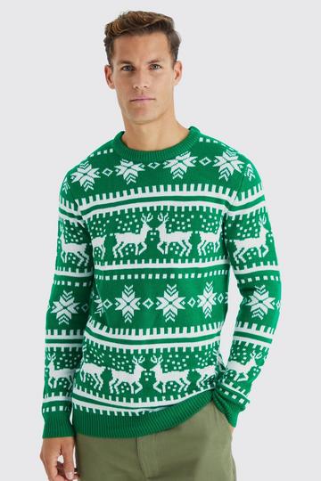 Tall Reindeer Fairisle Christmas Jumper green