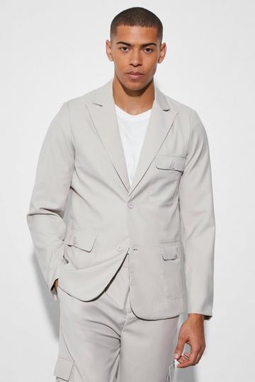 Slim Single Breasted Cargo Suit Jacket taupe