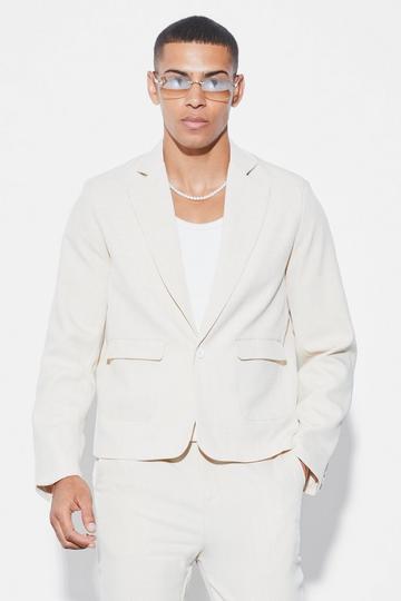 Stone Beige Boxy Fit Single Breasted Plain Suit Jacket