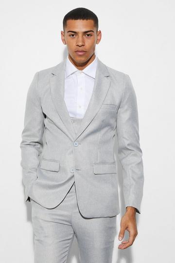 Grey Skinny Single Breast Mini Texture Suit Jacket