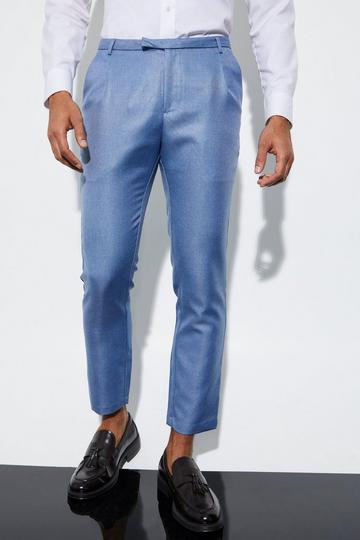 Blue Skinny Crop Mini Texture Suit Trousers