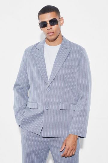 Oversized Single Breasted Stripe Suit Jacket grey