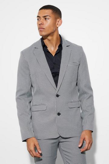 Skinny Single Breasted Dogstooth Suit Jacket black