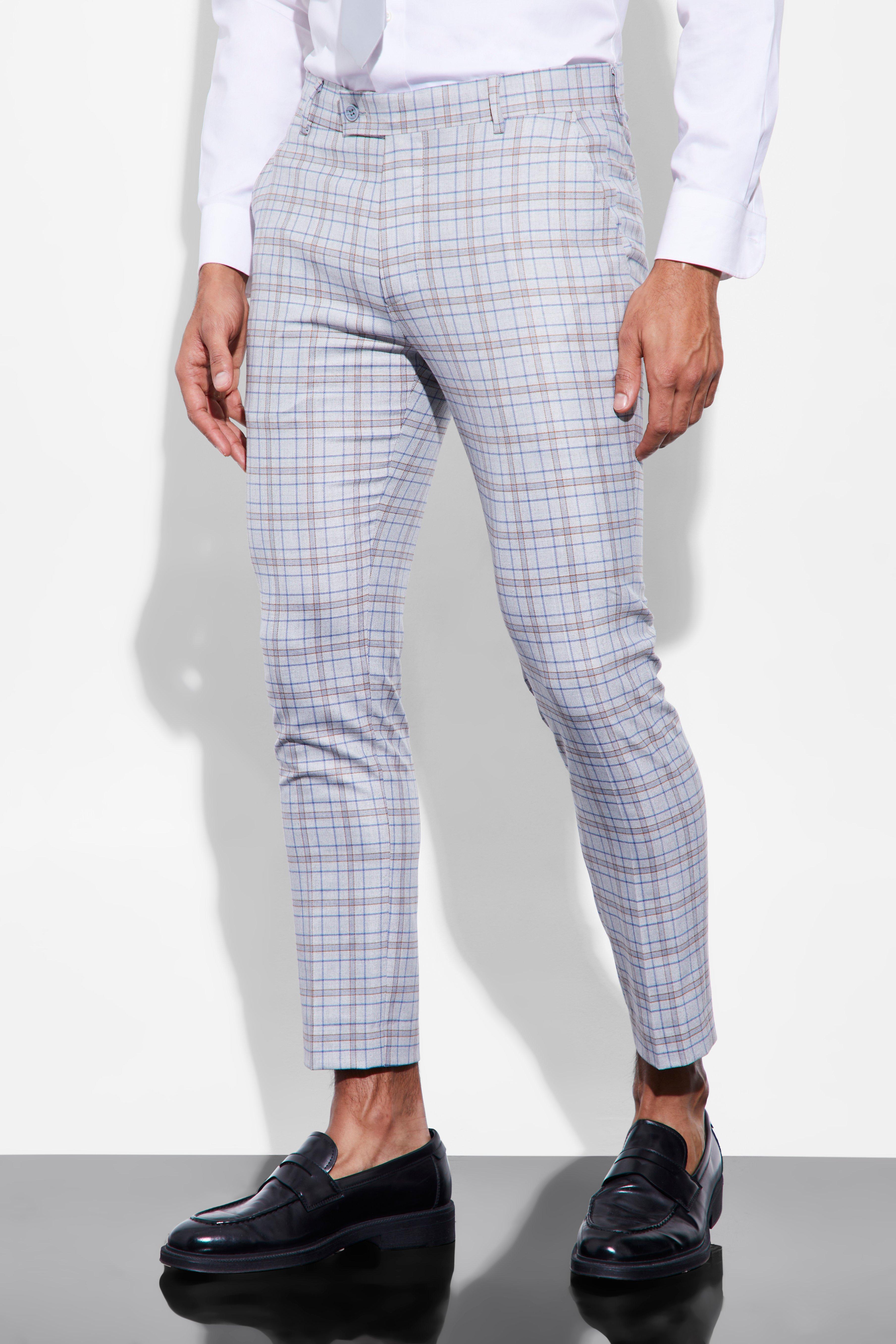 Topman skinny suit trousers in grey check - ShopStyle