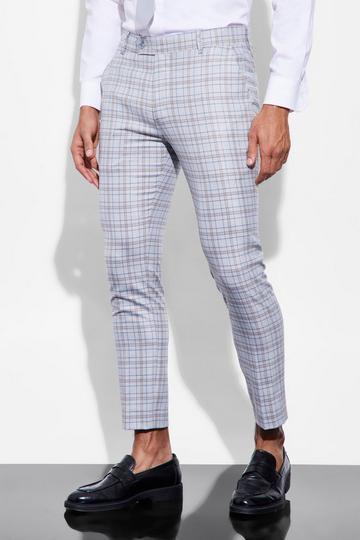 Grey Skinny Crop Check Suit Trousers