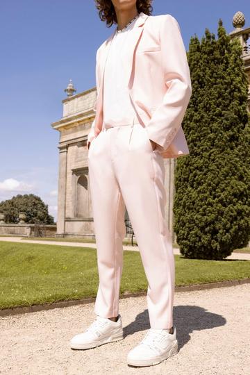 Pink Tapered Dogstooth Suit Trousers