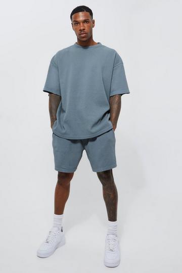 Oversized Double Knit T-shirt & Short Set slate blue