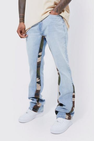 Slim Flare Jeans With Camo Panels light blue