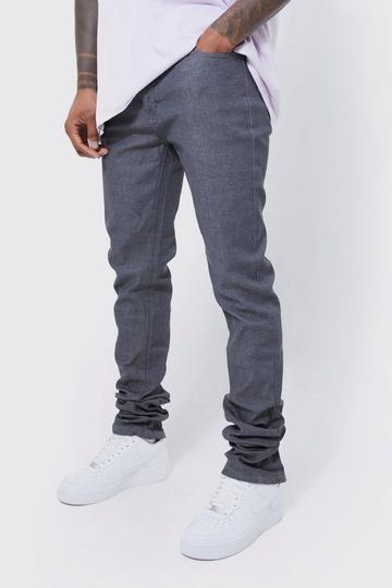 Grey Skinny Stacked Zip Gusset Coated Jean