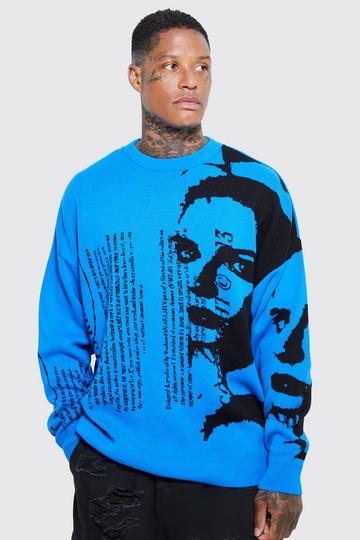 Oversized Portrait Text Knitted Jumper dusty blue