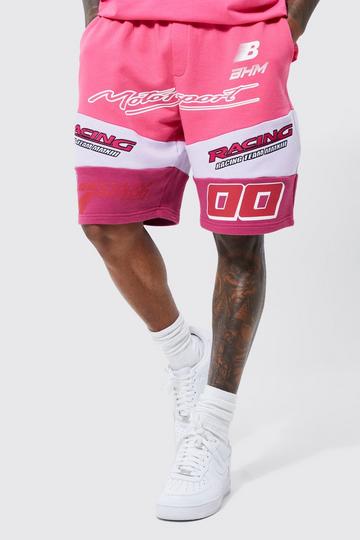 Pink Realxed Fit Colour Block Moto Short