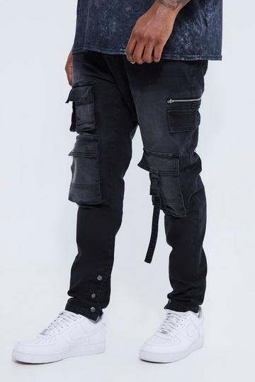 Black Plus Skinny Stretch Multi Pocket Cargo Jeans