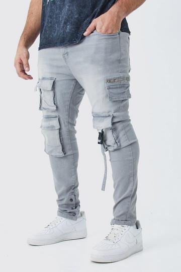 Plus Skinny Stretch Multi Pocket Cargo Jeans grey