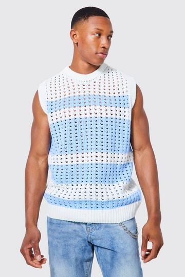 Open Stitch Stripe Crew Neck Vest pale blue