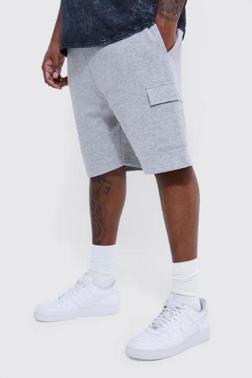 Grey Plus Slim Fit Mid Length Jersey Cargo Short