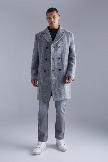 Tall - Manteau long effet laine à chevrons black