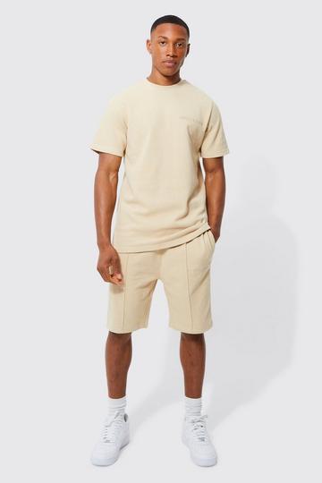 Slim Fit Pique T-shirt & Short Set taupe