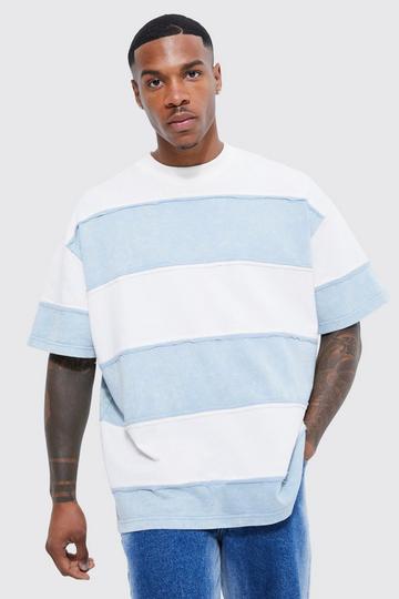 Blue Oversized Distressed Stripe Detail T-shirt
