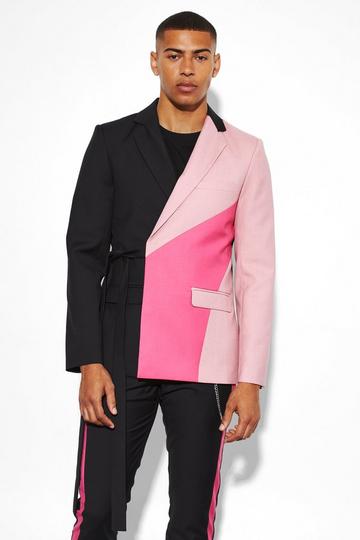 Slim Wrap Panel Suit Jacket fuchsia