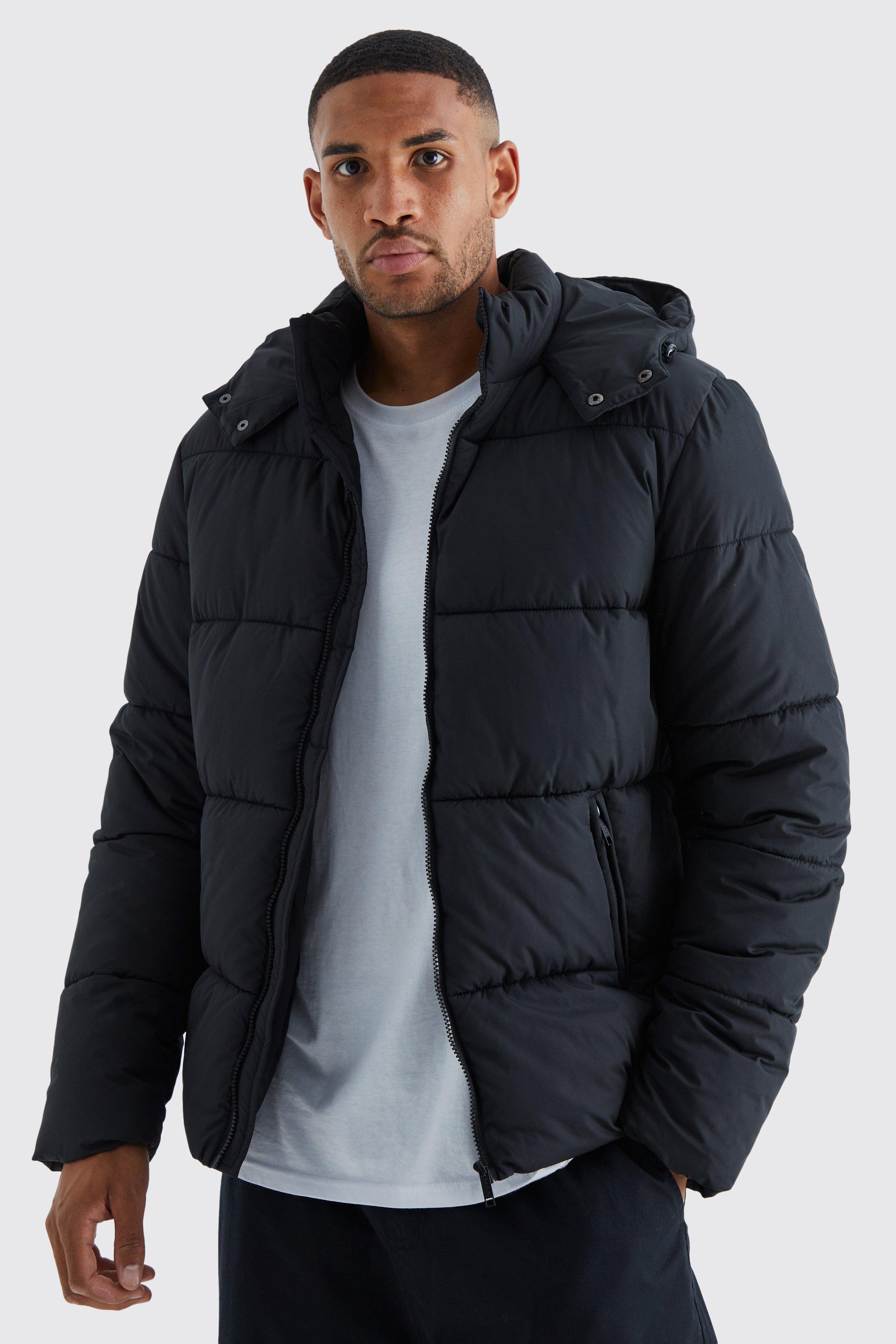 Men's Tall 2-tone Puffer With Removable Jersey Hood | Boohoo UK