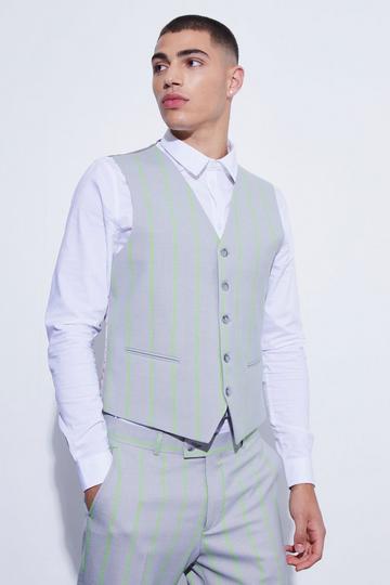 Grey Slim Wide Stripe Waistcoat