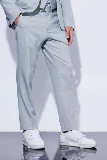 Grey Slim Crop Wide Stripe Suit Trouser
