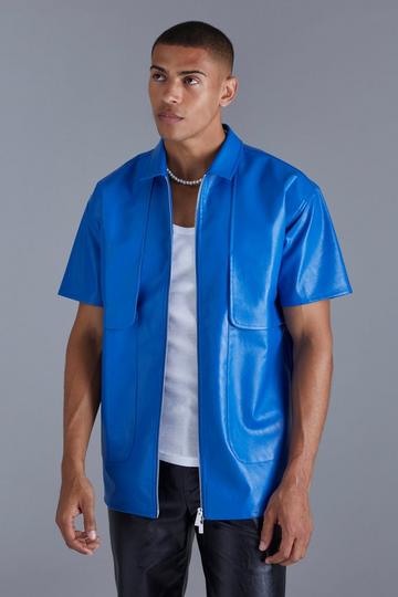 Pu Oversized Panel Detail Shirt cobalt