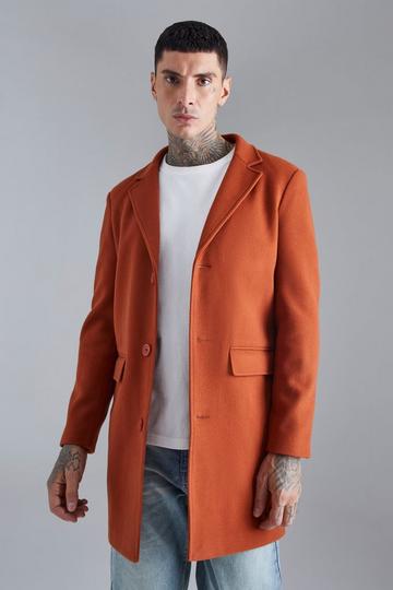 Orange Single Breasted Wool Mix Overcoat