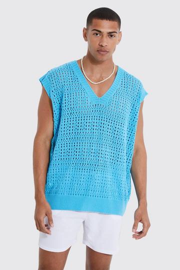 Oversized Crochet Sweater Vest blue