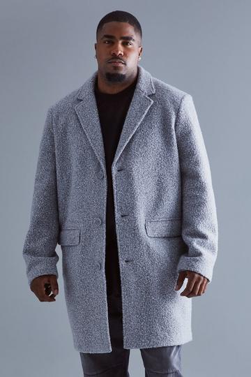 Grey Plus Single Breasted Boucle Overcoat