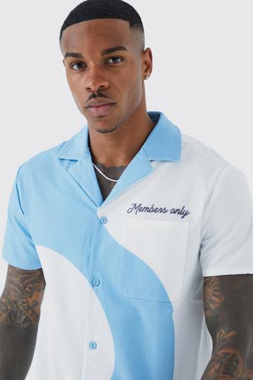 Short Sleeve Revere Print Technical Shirt & Short Set blue