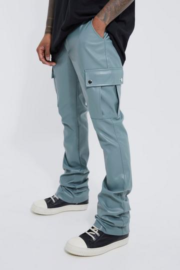 Teal Green Fixed Skinny Stacked Flare Pu Trouser