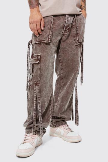 Relaxed Strap Detail Acid Wash Corduroy Trousers chocolate