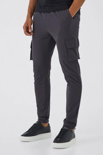Elasticated Waist Technical Stretch Skinny Cargo Trouser charcoal