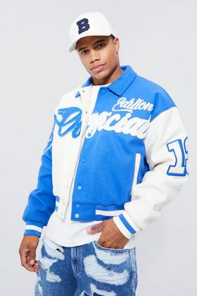 Boxy Pu Tonal Badge Varsity Jacket