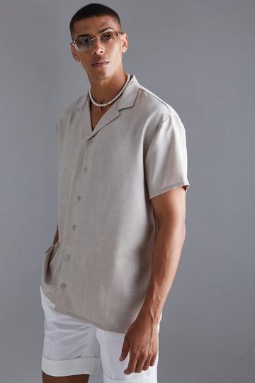 Short Sleeve Oversized Linen Revere Shirt natural