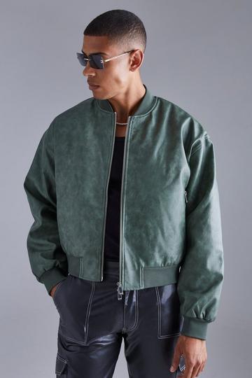 Green Boxy Washed Pu Bomber