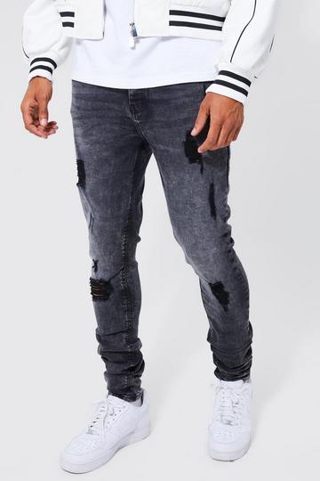Black Tall Skinny Stretch Multi Rip Jeans