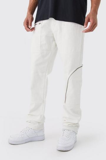 Tall Straight Rigid Zip Detai Cargo Jeans ecru