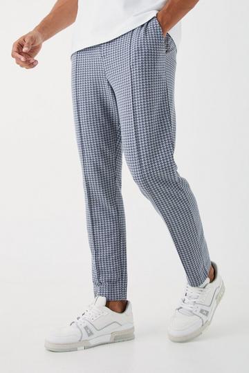 Grey Elasticated Tapered Pintuck Dogstooth Trousers