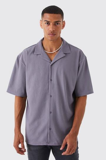 Short Sleeve Boxy Revere Rib Jersey Shirt charcoal