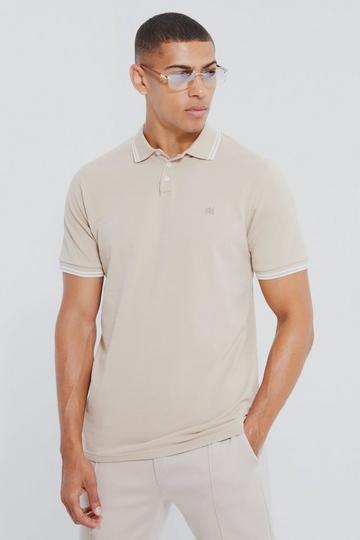 Crown Embroidered Tipped Pique Polo taupe
