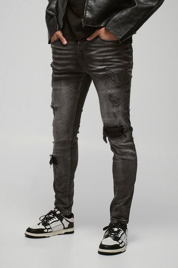 Grey Skinny Stretch Rip & Repair Self Fabric Jeans