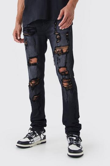 Black Tall Skinny Stretch All Over Rip Stacked Jeans