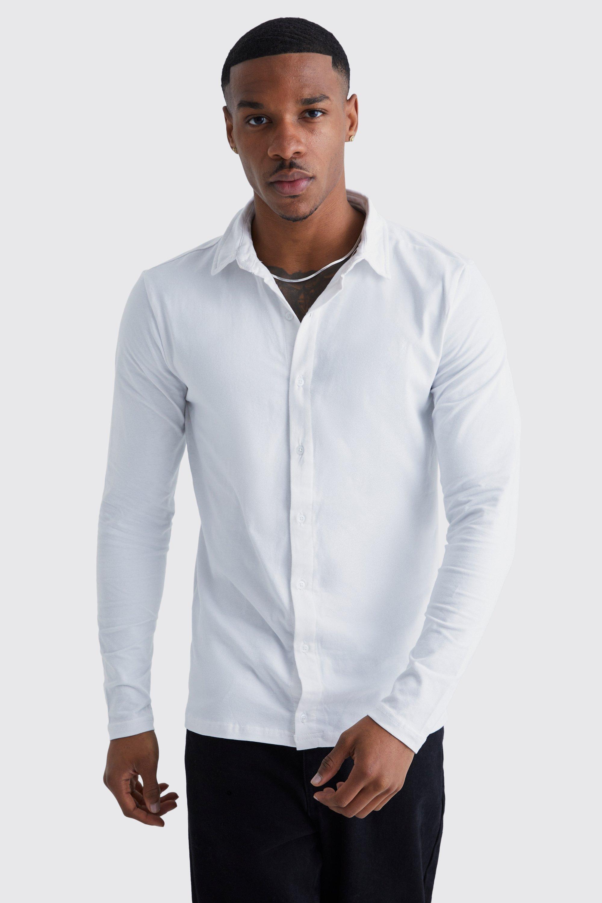 Mens white long hot sale sleeve dress shirt