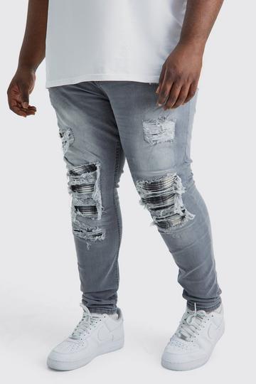 Grey Plus Skinny Stretch Rip & Repair Check Jean
